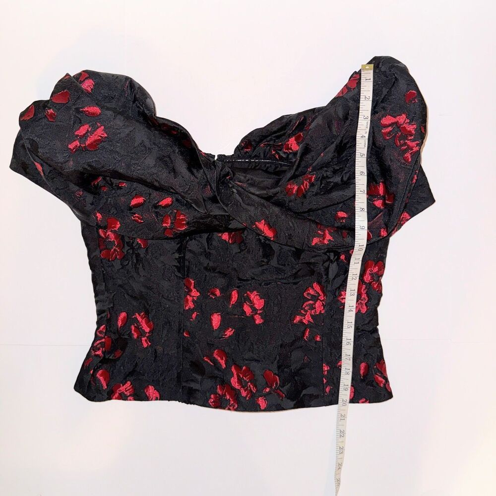 White House Black Market WHBM Floral Jacquard Bustier Black Red off Shoulder 14 - Picture 13 of 16